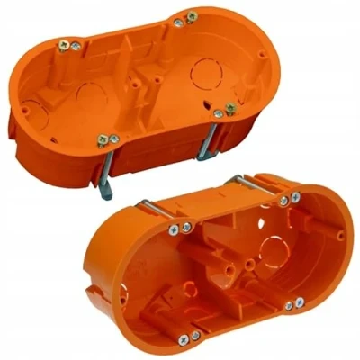 Afbeelding van 5 x 2 voudige gipskartondoos, Rigips hollewanddoos, apparaatdoos, schakeldoos, aansluitdoos oranje UP HW, Ø 68 mm 136 46 diepte, voor bevestiging van de doos in gipsplaten, PK60 10P stuks