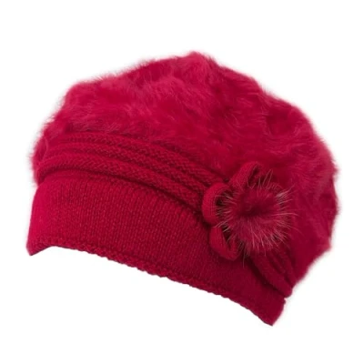 Afbeelding van Itzu Dames zachte imitatiebont beanie cloche hoed fleece gevoerd comfortabele wintermuts, Rood, Eén Maat