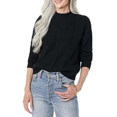 Afbeelding van Amazon Essentials Dames Soft Touch Moderne Kabel Crewneck Sweater (Verkrijgbaar in Grote Maat), Zwart, Small