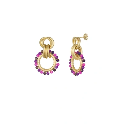 Afbeelding van Yehwang Gouden Oorbellen Met Paarse Steentjes Goud Oorringen Stenen Sieraad Sieraden Cadeau Cadeautip Feestdagen