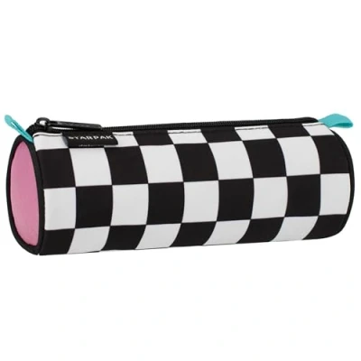 Afbeelding van Zwart wit etui in de vorm van een tube, met ritssluiting 22x8x8 cm