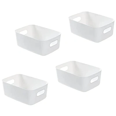 Afbeelding van Bgfuni Set van 4 opbergmanden kunststof, wit, opslag voor kast, keuken, witte lade, badkamer, met handvat stapelbaar, slaapkamer, kantoor, 19 x 13,5 7,5 cm (wit)
