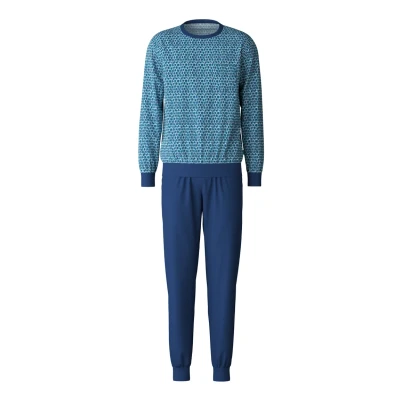 Afbeelding van Calida Relax Imprint pyjama voor heren, van 100% katoen, Pottery Blue, 46/48