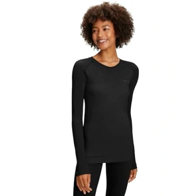Afbeelding van FALKE Dames Top van onderlaag Wool Tech Light Round Neck W L/s Sh wol functioneel materiaal sneldrogend 1 stuk, Zwart Black 3000, M