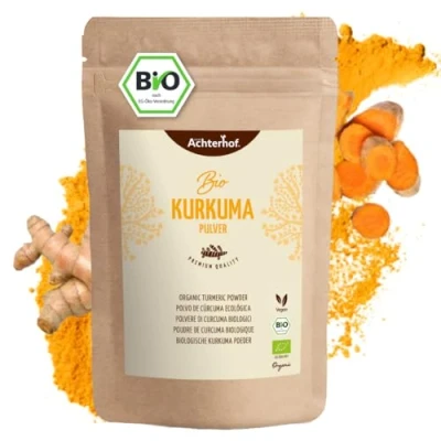 Afbeelding van kurkuma poeder Bio 500g fijngemalen wortel in biologische kwaliteit voor het bereiden van een gouden melk, als toevoeging aan thee, aziatische gerechten, kruidige soepen vom Achterhof