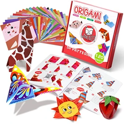 Afbeelding van Gamenote origami papier, 108 vellen voor kinderen, dubbelzijdig, gekleurd papier met 54 mooie motieven, verschillende kleurrijke leerhandleiding, creatief