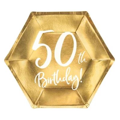 Afbeelding van Partydeco Borden 50th birthday goud (6 stuks)