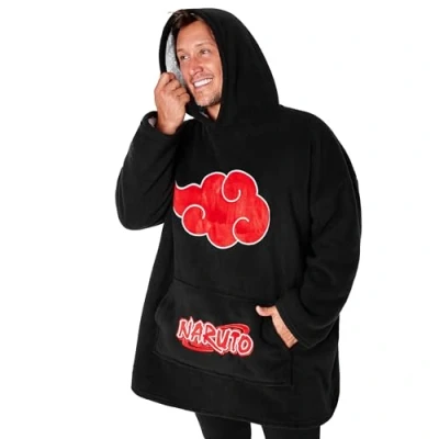Afbeelding van Naruto Deken hoodie voor heren en tieners gezellige oversized fleece eenheidsmaat sherpa gevoerd anime cadeaus mannen, Zwart/Rood, one size