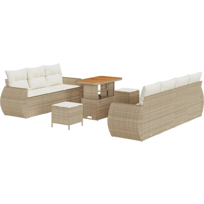 Afbeelding van vidaXL 10 delige Tuin Sofa Set met Kussens Beige Poly Riet Acacia