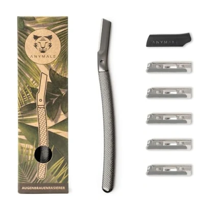 Afbeelding van ANYMALE® Gezichtsscheerapparaat met 5 verwisselbare messen en mesbescherming, dermaplane scheerapparaat voor pluishaar, gezichtshaarverwijderaar, wenkbrauwscheerapparaat contouren, zwart