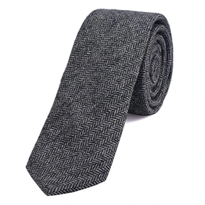 Afbeelding van DonDon heren stropdas 6 cm katoen zwart grijs visgraatpatroon