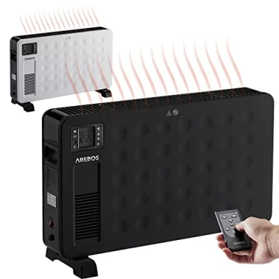 Afbeelding van Arebos Convector 2300 W elektrische kachel met 3 warmtestanden convectorkachel mobiele energiebesparing stille verwarming ventilatorkachel zwart