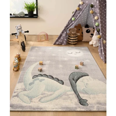 Afbeelding van Tapijt/Vloerkleed Kinderkamer Dino Magic Lichtgrijs 160x230 Cm