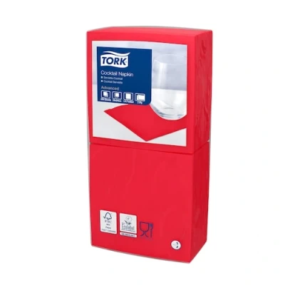 Afbeelding van Tork Cocktailservet 24x24cm 2 laags 1/4 vouw Rood 477826