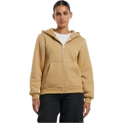 Afbeelding van Urban Classics Damestrui met capuchon, Bonded Sherpa Zip Hoody, losse pasvorm, maten XS 5XL, Unionbeige, XXL