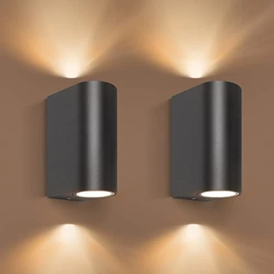 Afbeelding van Aranzyec 2 x buitenwandlampen op netvoeding, aluminium omhoog en omlaag buitenwandlampen, zwarte GU10 buitenwandkandelaar, IP54 waterdichte tuinverlichting voor voordeur, terras, hal, veranda