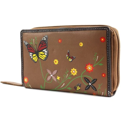 Afbeelding van bruno banani Leren Portemonnee Butterfly Zip Around Cognac Bruine Veelkleurig