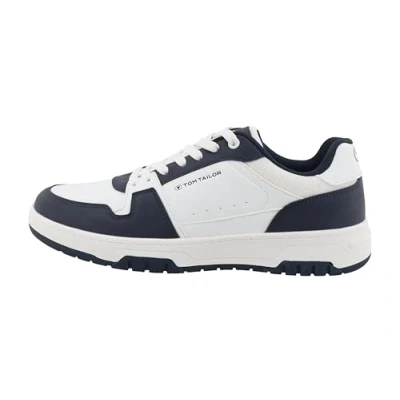 Afbeelding van TOM Tailor Sneakers laag, Heren, Maat: 43, White/navy Imitatieleer/ textiel