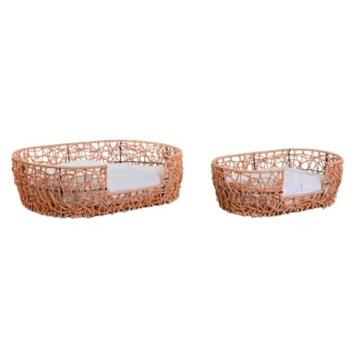 Afbeelding van Home ESPRIT Huisdierenbed, wit, lichtbruin, metaal, polyrotan, 50 x 35 14 cm (2 stuks)
