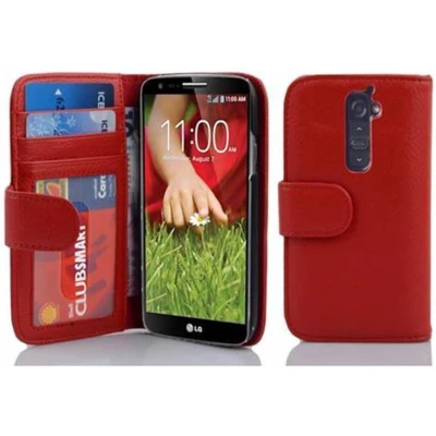 Afbeelding van Cadorabo Hoesje geschikt voor LG G2 in INFERNO ROOD Beschermhoes met magnetische sluiting en 3 kaartsleuven Book Case Cover Etui