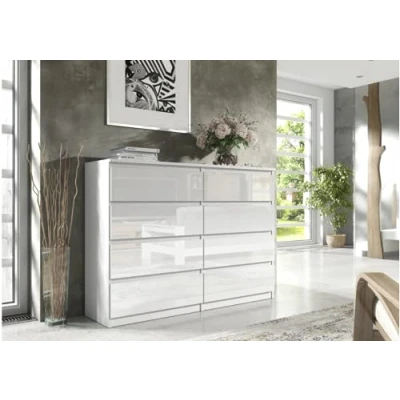 Afbeelding van Commode dressoir DEMII met 8 laden in wit/wit hoogglans 120cm