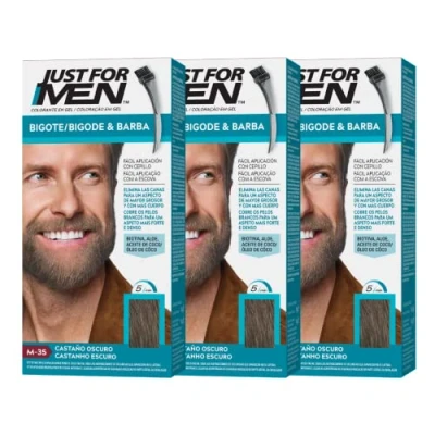 Afbeelding van Just For Men Gelkleuring voor baard en snoor, natuurlijke uitstraling, langhoudend, donkerbruin, M 35, 3 stuks