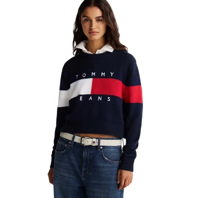 Afbeelding van Tommy Jeans Center FLAG Trui, Dames, Maat: XS, Dark night navy
