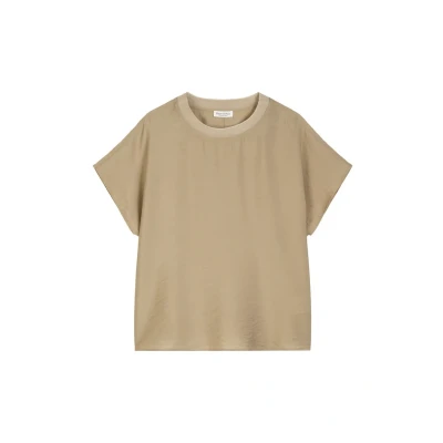 Afbeelding van Marc O&#039;Polo Style Short Sleeve CREW NECK WITH TAPE Solid Blouse, Dames, Maat: 32, Summer sand