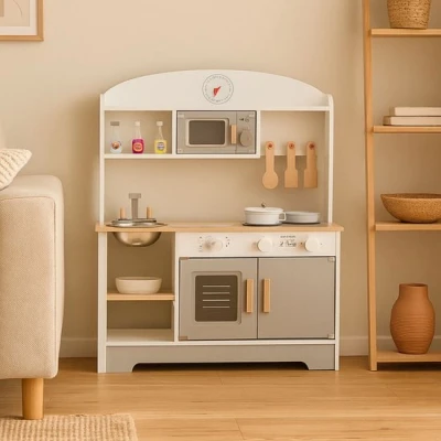 Afbeelding van Houten Keuken Speelgoed Speelkeuken Kinderkeuken Inclusief Keukengerei 68 x 26 72 cm Wit