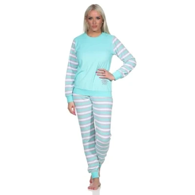 Afbeelding van Normann Geringe dames badstof pyjama lange mouwen met ijskristal, munt, 44/46