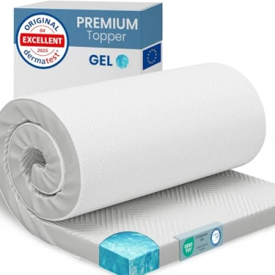 Afbeelding van ELONEO gel topper 100x200cm, matras van 5 cm hoog traagschuim, ademende 3D mesh hoes, comfortabele voor bed en boxspring incl. Hoeklussen