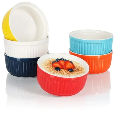 Afbeelding van COM FOUR® 6x souffléschalen keramische ragoutvinkommen ovenvaste ovenschalen vaatwasmachinebestendige dessertschalen kleurrijke vazen 250 ml