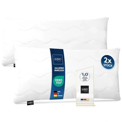 Afbeelding van LILENO HOME Hoofdkussen, 40 x 80 cm, set van 2, medium, als kussenvulling 450 g, bed of decoratief kussen met ritssluiting, wasbaar tot 95 C, sofa en sierkussen voor bank/bed