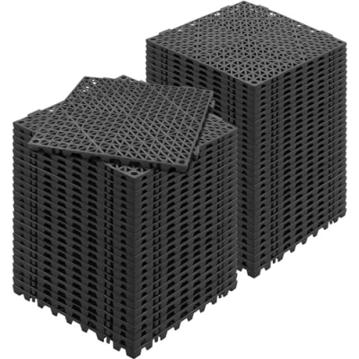 Afbeelding van VEVOR In elkaar grijpende tegels, 55 stuks, vloertegels, drainage 30 x cm, buiten, vierkante terras, pvc, badkamer, toilet, zwart