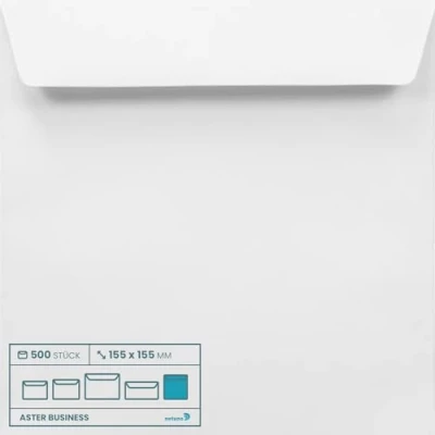 Afbeelding van Netuno 500 vierkante enveloppen wit 155 x mm 100 g Aster Business zelfklevend zonder venster lange zakelijke premium papieren elegant voor uitnodigingskaarten