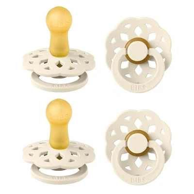 Afbeelding van BIBS Boheemse fopspeen 4 pack, BPA vrij, kersenvorm tepels. Natuurlijk rubber/latex, gemaakt in Denemarken, maat 2 (6 18 maanden), ivoor