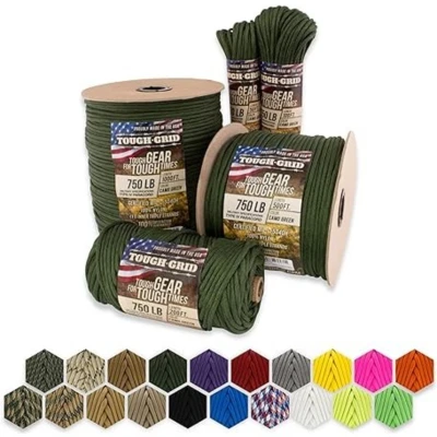 Afbeelding van TOUGH GRID PC100 340kg Paracord 100% Nylon Miliaire Specificatie type IV Geschikt voor het leger, kamperen en noodgevallen Camo Groen