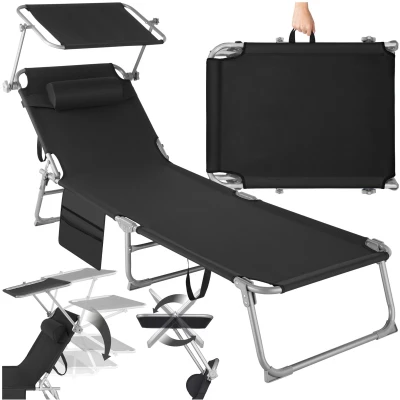 Afbeelding van tectake® ligbed Zonnestoel ligstoel 4 standen , inklapbaar zwart 68 x 190 28 cm, met zijvak