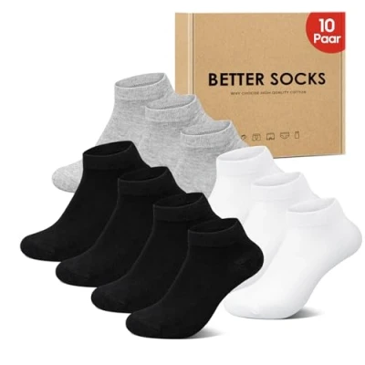 Afbeelding van IceReco 10 paar sneakersokken voor dames en heren, katoen, korte sportsokken, hardloopsokken, anti transpiratie, ademende kwartsokken, 4 x zwart + 3 wit grijs., 47/50 EU