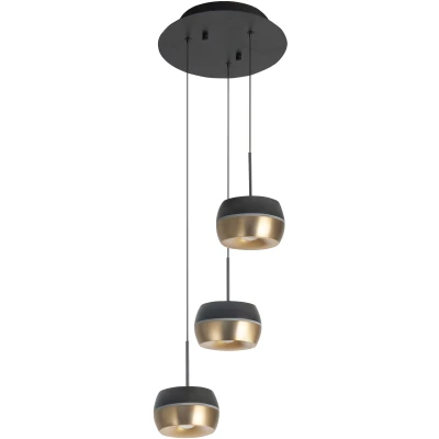 Afbeelding van Modern Industrieel Hanglamp 3 lichts Getrapt Zwart Goud Nova