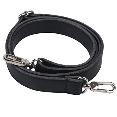 Afbeelding van BOMKEE Lederen schouderriem, 155 cm, universele vervanging, instelbaar met metalen wervel, haak, voor schoudertas, crossbody bag, aktetas, koerierstas, portemonnee, handtas (zwart)