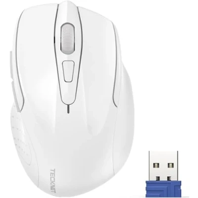 Afbeelding van TECKNET Silent draadloze muis, oplaadbare muis 4800 DPI, 2,4 GHz optische computermuis voor laptop, pc, Mac, 6 toetsen, wit