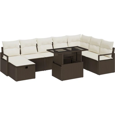 Afbeelding van vidaXL 9 delige tuinset met kussens bruin poly rattan