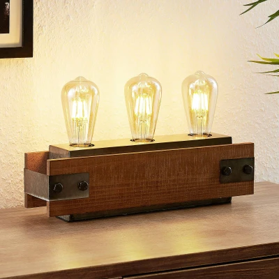 Afbeelding van Lindby tafellamp 3 lichts metaal, hout H: 11 cm E27 hout, zwart