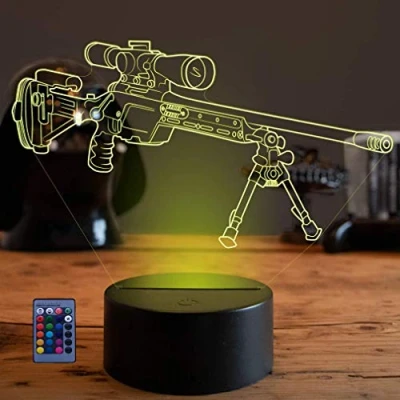 Afbeelding van Creatieve 3D Pistool Scherpschuttersgeweer Nachtlampje USB Aangedreven Afstandsbediening Raak Schakelaar Decor Tafellamp 7/16 Kleur Veranderende LED Verjaardagscadeau Kinderen Cadeau Kerst Decoratie