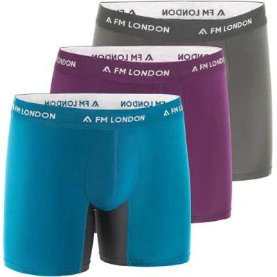 Afbeelding van FM London 3 PACK Technical Longline Onderbroeken, Heren, Maat: Small, Charcoal green purple