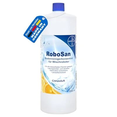 Afbeelding van HERRLAN® RoboSan Vloerreiniger 1000 ml Reinigingsconcentraat Voor robotdweilen Geur: Citrus alle stofzuig en dweilrobots Made in Germany