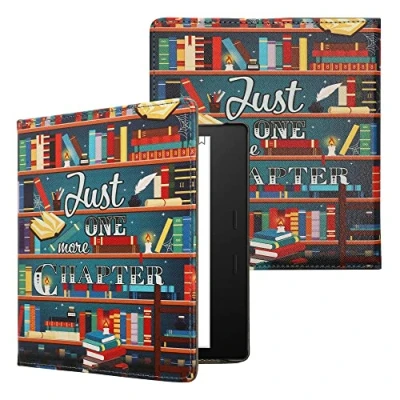 Afbeelding van kwmobile flip cover geschikt voor Amazon Kindle Oasis 10. Generation Case met magnetische sluiting Hoes e reader in meerkleurig bibliotheek design