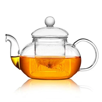 Afbeelding van Glazen theepot 20 oz met infuser, borosilicaatwaterkoker set voor losse thee, bloeiende theeën, kookplaat en magnetronbestendig (600 ml)
