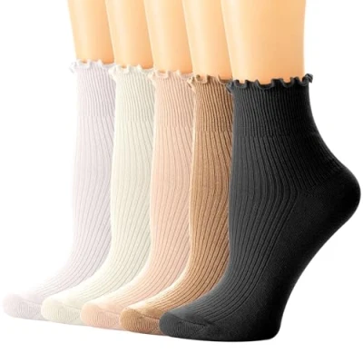 Afbeelding van DRESHOW Vrouwen Ruffle Frilly Sokken Mooie Ruches Trim Enkel voor Casual Enkelsokken Katoenen Crew Knit